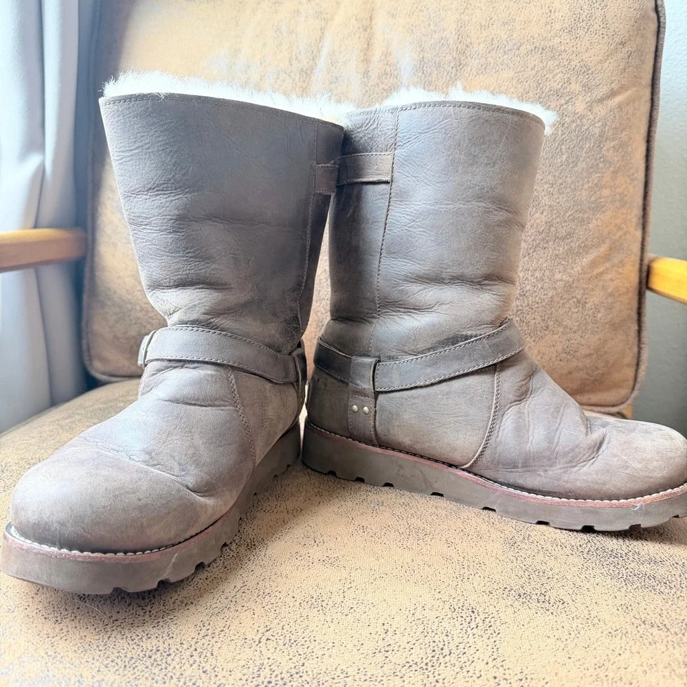 Ugg Australia Noira Brown Waterproof Leather Sheepskin Boots Womens 8 1005730